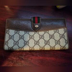 Vintage Gucci Brown and Cream Logo Long Wallet